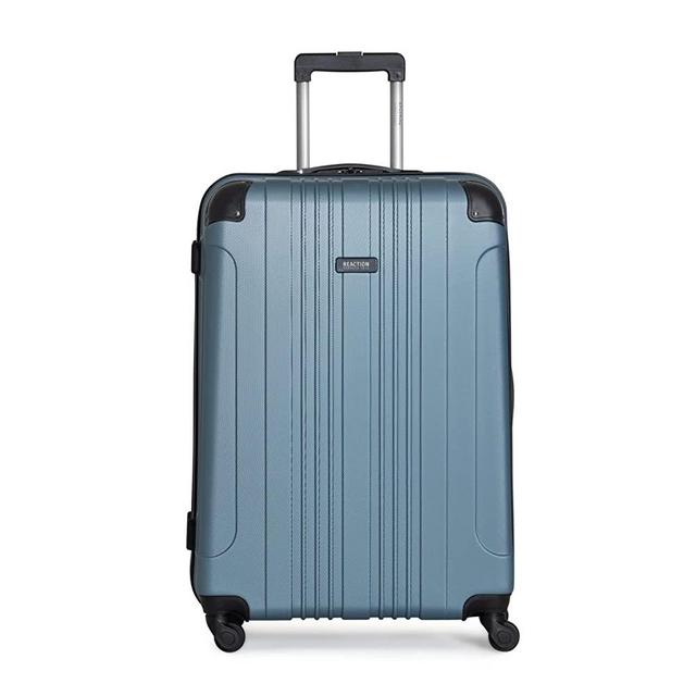 Kenneth Cole Reaction Out Of Bounds Luggage Collection Lightweight Durable Hardside 4-Wheel Spinner Travel Suitcase Bags, Granite Blue, 28-Inch Checked