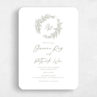Green Rounded Wedding Invitation - Birchwood Portrait
