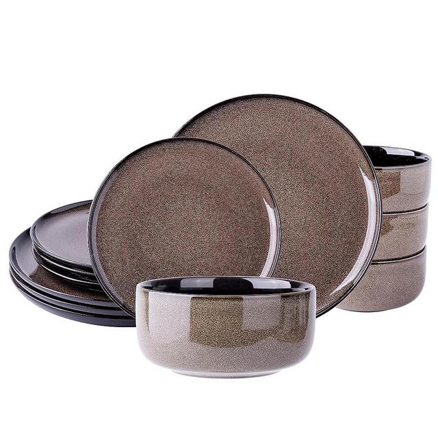 LERATIO Ceramic Dinnerware Sets of 4,Poreclain Plates and Bowls Sets,Handmade Reactive Glaze Dishes Set,Chip Resistant and Scratch Resistant | Oven&Dishwasher & Microwave Safe,Service for 4-Coffee