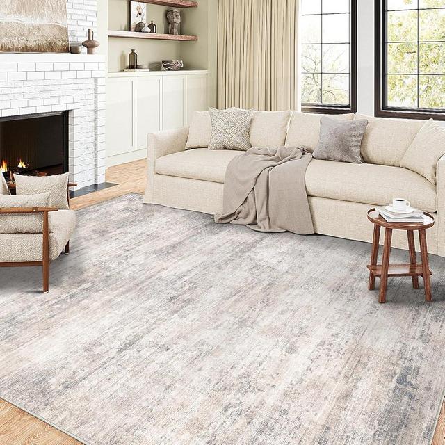 HUGEAR 8x10 Rugs Machine Washable Gray Hallway Large Area Rug Indoor Accent Rug Abstract Low Pile Carpet Distressed Throw Aesthetic Rug Bedroom Living Room Office Dining Room Kitchen Laundry Room