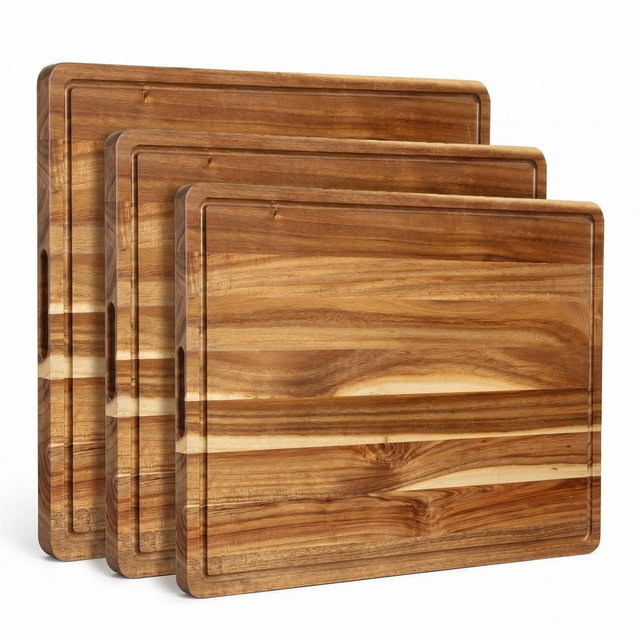 3 PCS Large Acacia Wood Cutting Board for Kitchen, 20x15 Inch Extra Large Butcher Block with Juice Groove, Reversible Chopping Board for Meat Veggies