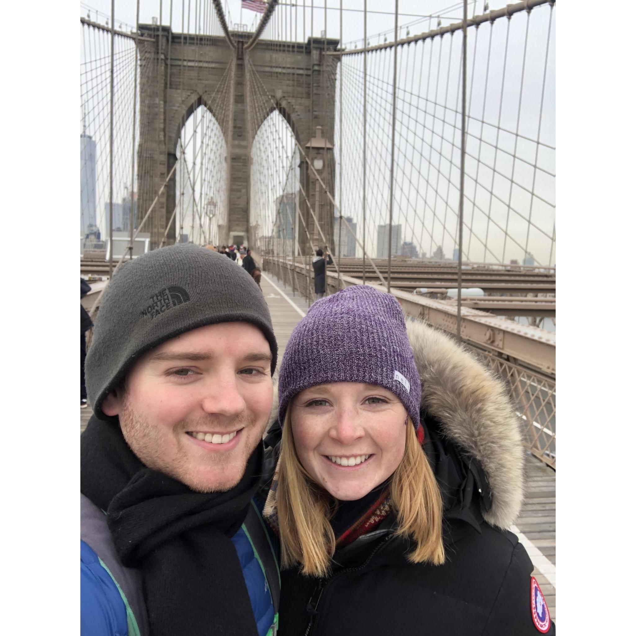 New York City is one of our favorite cities. Here we are on the Brooklyn bridge.