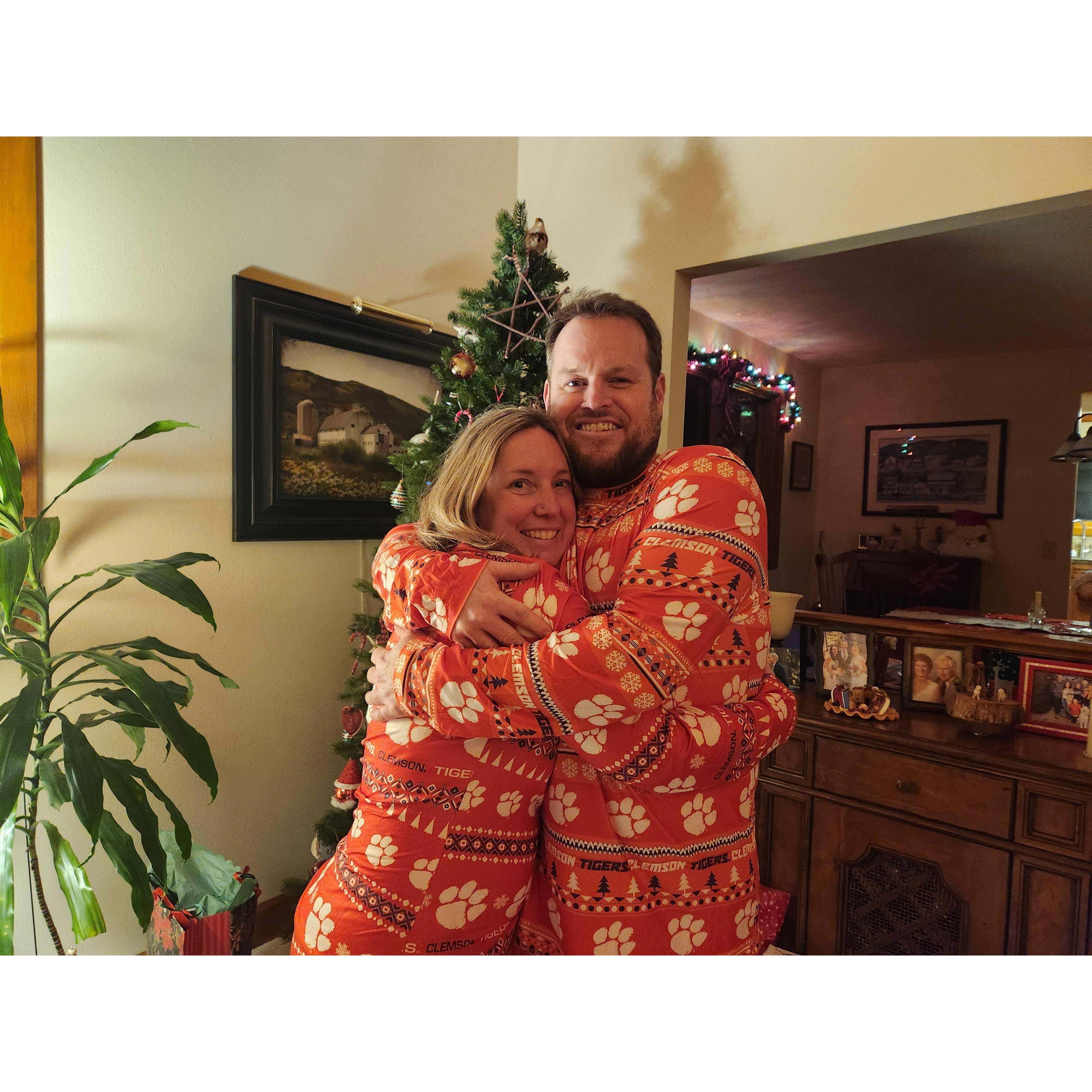 our first Christmas together. I knew he was a keeper when he agreed to wear matching PJs