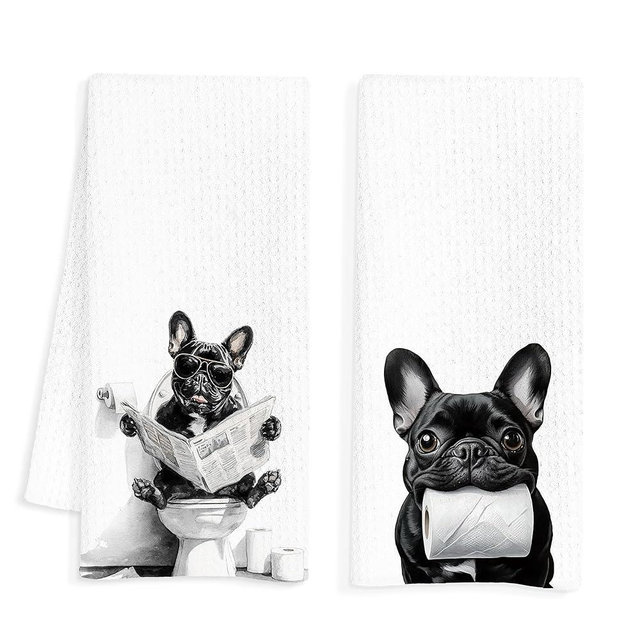 INDAJEDN French Bulldog Gifts Hand Towels for Bathroom Set of 2, French Bulldog Dog Bathroom Decor, Frenchie Wash Decor, Frenchie Gifts for Women, 16x24 Inch