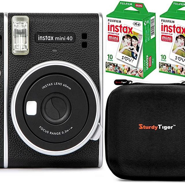 Fujifilm Instax Mini 40 Instant Camera with Fujifilm Instant Mini Film (20 Sheets) Bundle with Sturdy Tiger Travel Case and Deals Number One Cleaning Cloth