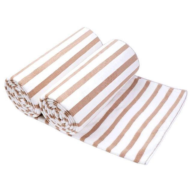 JML Microfiber Beach Towels, Bath Towel (2 Pack, 30" x 60" ) Cabana Stripe Absorbent and Quick Dry Beach Towel Set for Adults, Travel, Summer, Sport, Swimming, Pool, Yoga, Camping, Coffee
