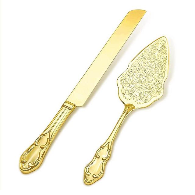Strova Gold Wedding Cake Cutting Set - Vintage Cake Knife and Server for Event Use
