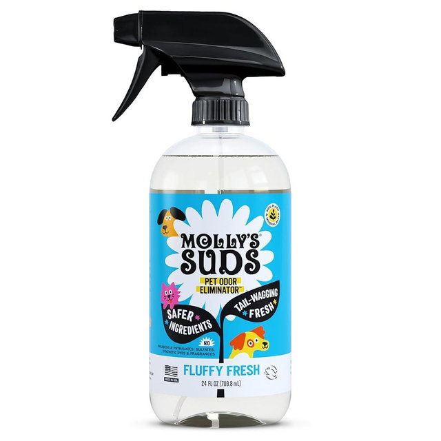 Molly's Suds Pet Odor Eliminator Spray for Dog and Cat Urine, Carpet Stains, and Strong Smells – Cleaner with Essential Oils (Furry Fresh, 24 Fl Oz)