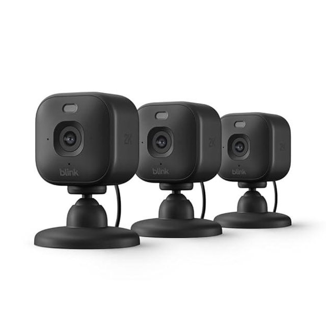 Blink Mini 2K+ (newest model) – Plug-in Home & Pet Security Camera with 2K video resolution, color night vision, enhanced audio, motion detection – 3 camera (Black)