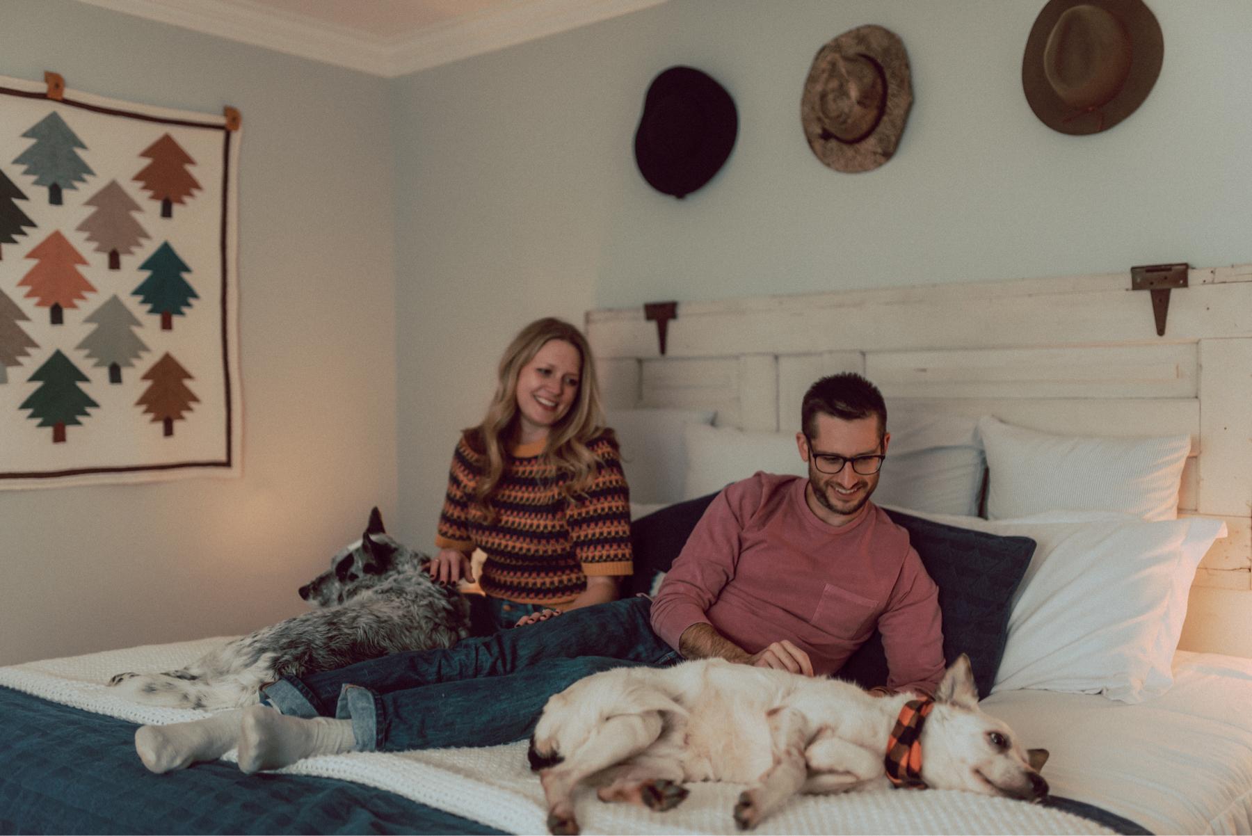 At home with our silly and sweet pups, Gatsby (left) and Willow (right). Us humans like to think we run the household…but we all know the truth of who really does! They light up our world.