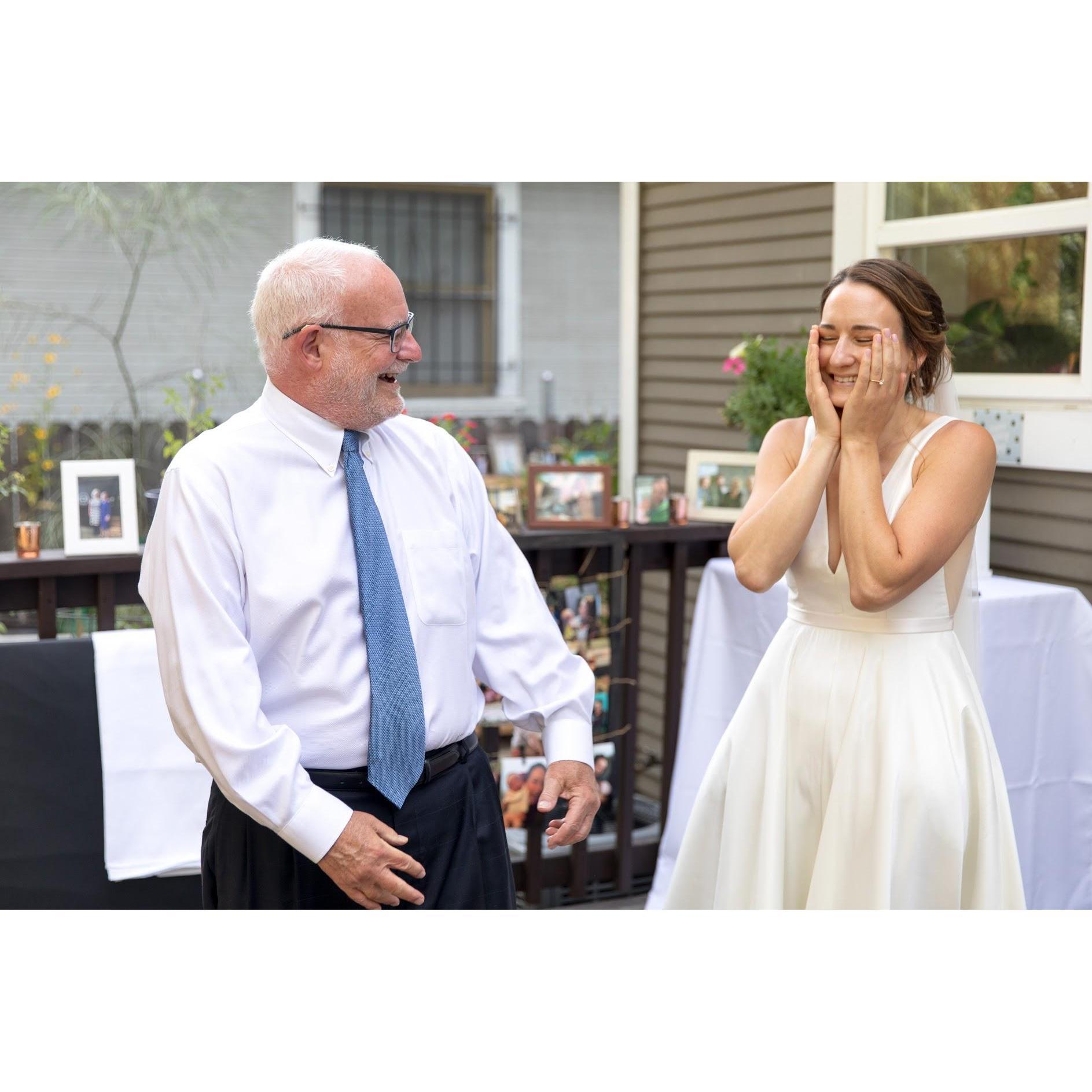 Rachel doing "first look" with her father, Mike