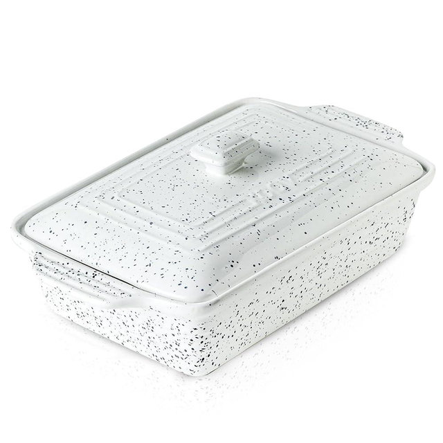 KOOV Ceramic Casserole Dish with Lid, Covered Rectangular Casserole Dish Set, Lasagna Pans with Lid for Cooking, Baking dish With Lid for Dinner, 9 x 13 Inches, Splash Series (Splashed White)