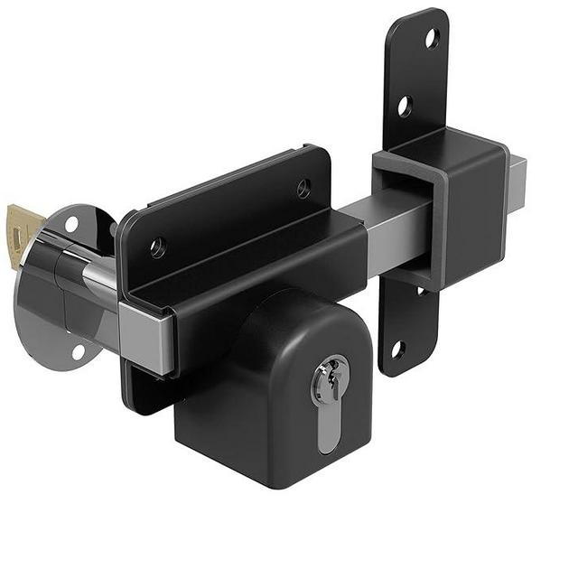 GateMate Long Throw Gate Lock 1490086, Euro Profile Keyed Both Sides Gate Lock for Sheds, Gates & Garage Doors, 316 Stainless Steel, for Wooden Gates & Doors Up to 2” Thick (50mm), Black, 5 Keys