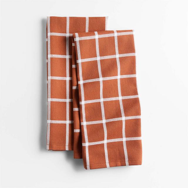 Cuisine Windowpane Spice Orange Organic Cotton Dish Towels, Set of 2