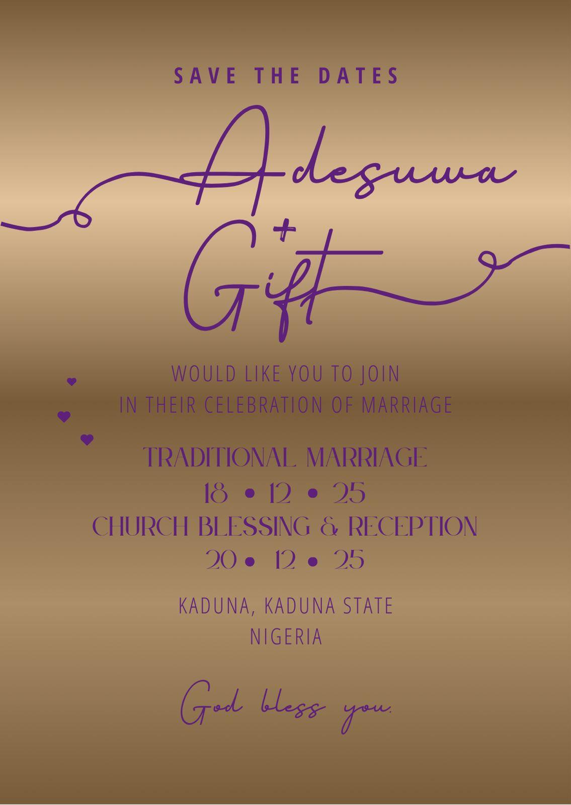 The Wedding Website of Adesuwa Ebuehi and Gift Eric