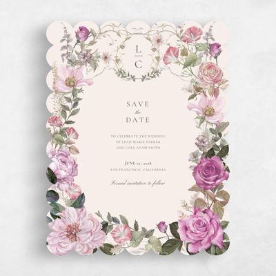 Purple Scalloped Wedding Save the Date - Trellis Portrait