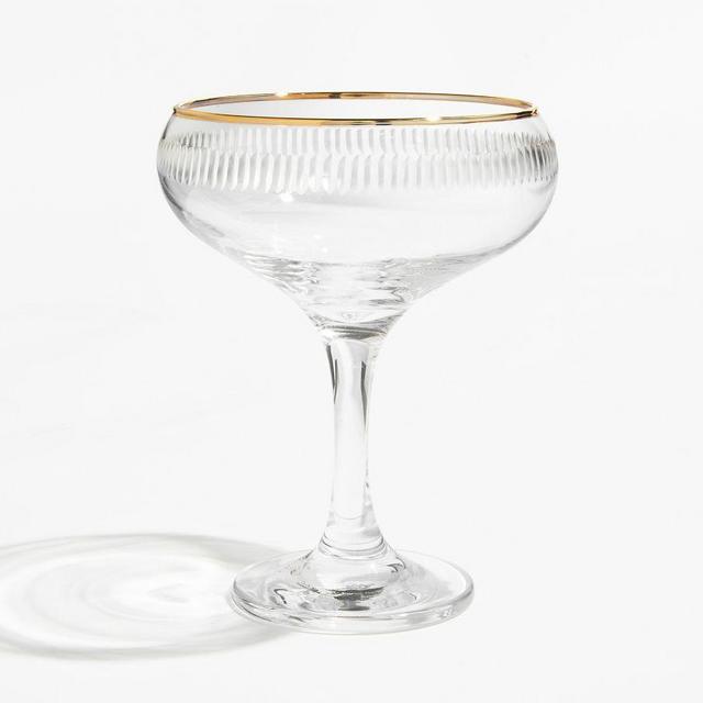 Etched Gold Rim Coupe Glasses, Set of 4