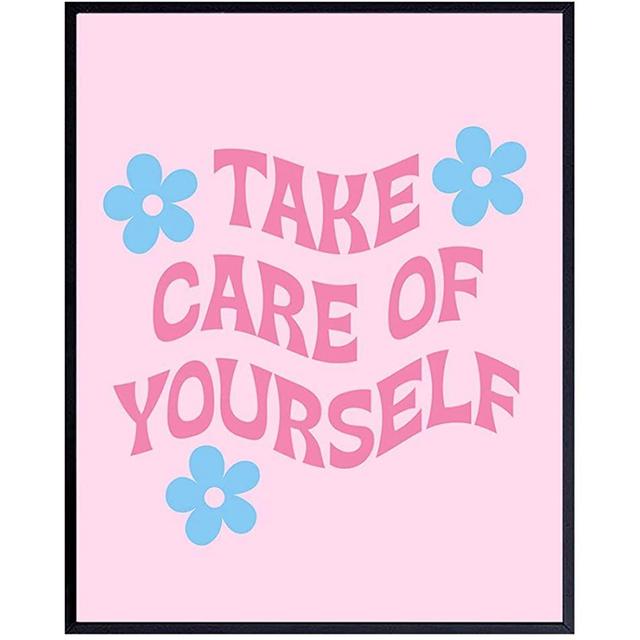 Self-care Wall Art & Decor - Yellowbird Art & Design Self-love Poster - Pink Preppy Family Wall Art - Contemporary art Aesthetic Indie Inspiration Home Decor - Living room Bedroom Decor for Women