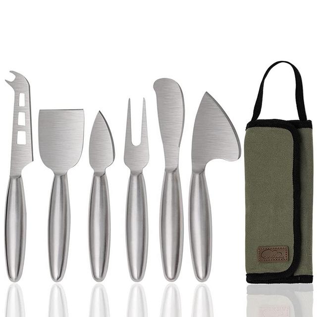 6-Piece Cheese Knife Set for Charcuterie Board, Stainless Steel Cheese Knives Cheese Cutter Accessories for Hard Medium Soft Cheese, Professional Metal Cheese Cutting Tools with Bag Gift Set