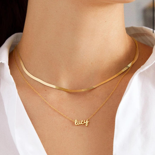 Baublebar 18K Gold Custom Nameplate Necklace in Mini Script : engraved- Jancan