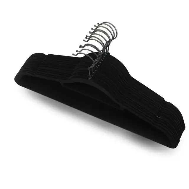 Squared Away™ Velvet Slim Suit Hangers in Black with Matte Black Hook (Set of 12)