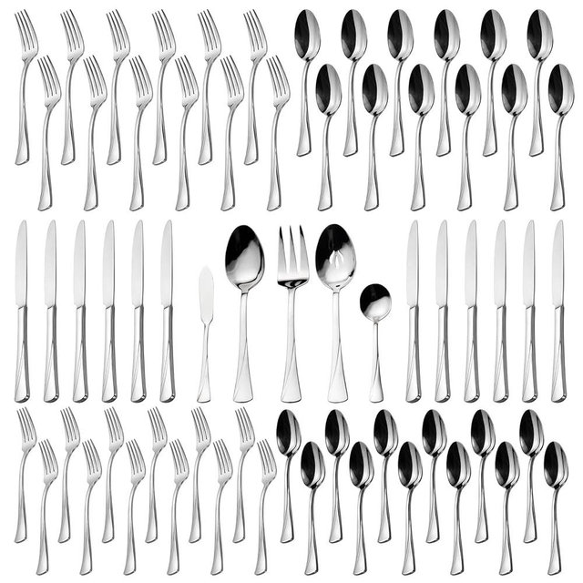 Alata Alice 65-Piece Silverware Set Stainless Steel Flatware Set,Service for 12,Mirror Polished Cutlery Set,Dishwasher Safe