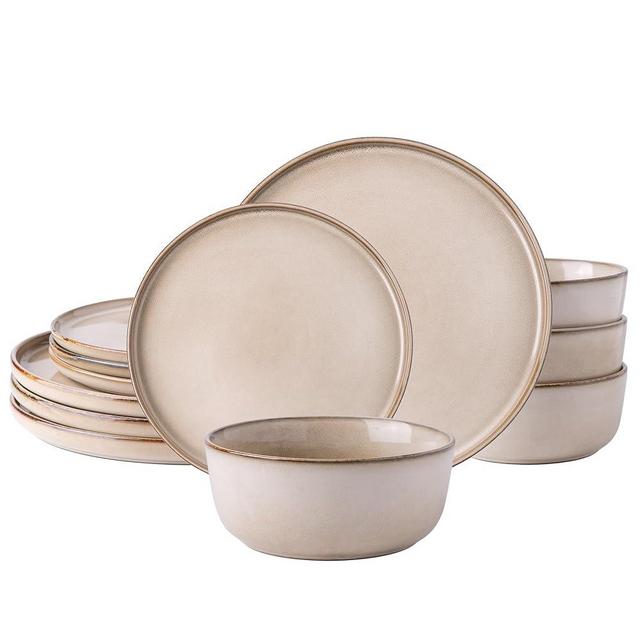 AmorArc Stoneware Dinnerware Sets,Round Reactive Glaze Plates and Bowls Set,Highly Chip and Crack Resistant | Dishwasher & Microwave Safe,Service for 4 (12pc)