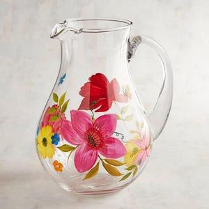Happy Blooms Painted Glass Pitcher