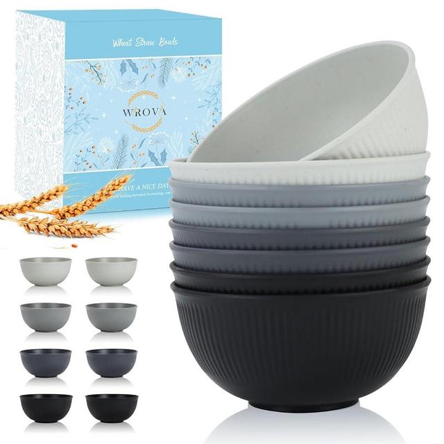 Wrova Wheat Straw Bowl Sets,8 PCS Unbreakable Cereal Bowl 26 OZ,Microwave and Dishwasher Safe Bowls,Bowl Sets BPA Free Eco Friendly Bowl for Serving Soup,Oatmeal and Salad (Classic Series)