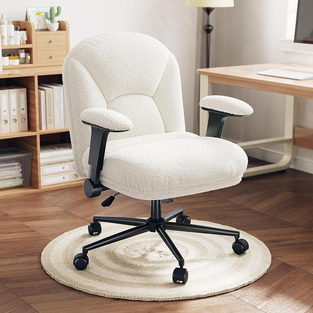 DurayLoly Heated Office Chair, Home Office Desk Chairs with Flip-up Armrests & Wheels, Height Adjustable & Back Pain Relief, 120° Reclining Office Chair for Bedroom, Home Office & Living Room, White