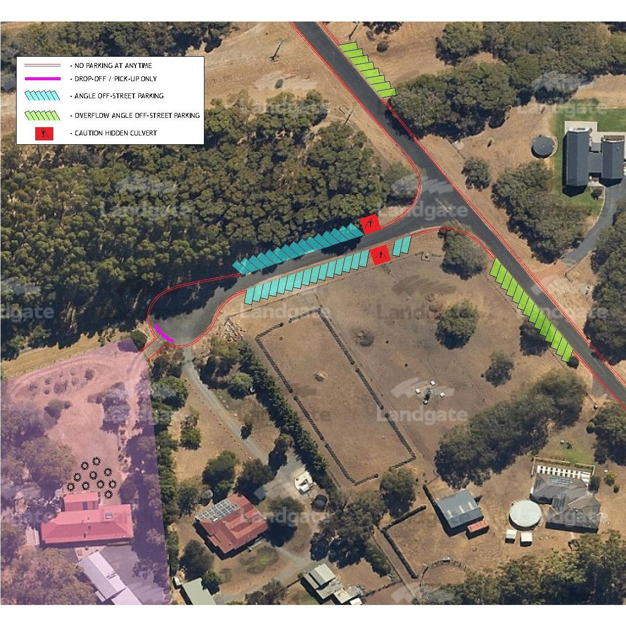 Parking bays highlighted on map, please angle park to allow others to fit