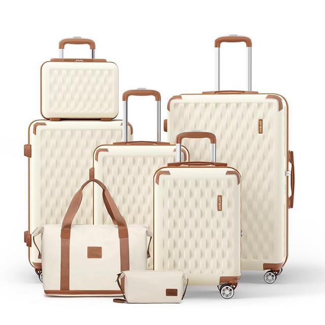 Melalenia Luggage Sets 5 Piece Suitcase Set,Hard Shell Carry on Luggage Travel Suitcases with Spinner Wheels and TSA Lock, Lightweight Luggage Set for Women,Beige Brown