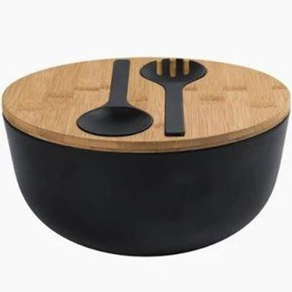 Bamboo Fiber Salad Bowl with Servers Set Large 9.8inches Nature Bamboo Mixing Bowl with Servers with Lid Spoon and Fork for Fruits,Salads and Vegetables