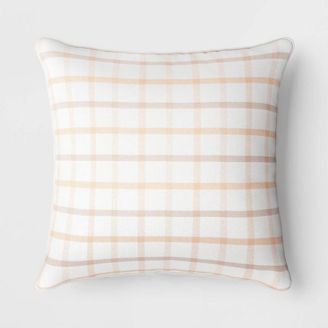 Woven Grid Square Throw Pillow Peach White/Orange/Light Taupe - Threshold™