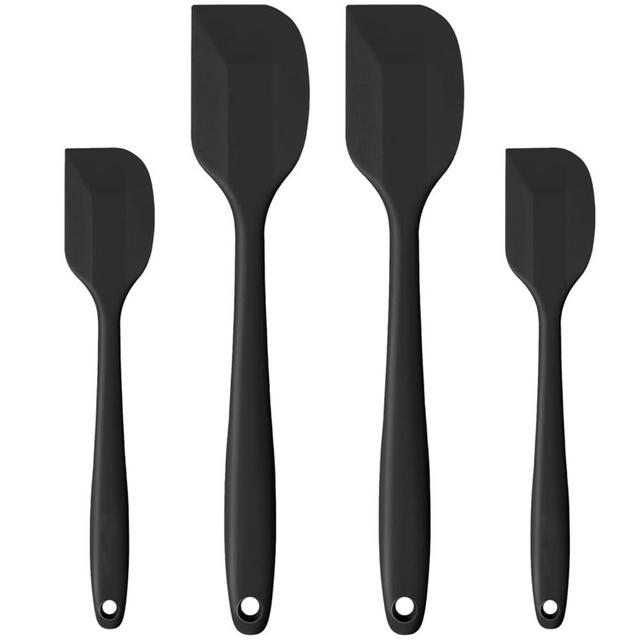 4 PCS Silicone Spatula,Rubber Spatula with Stainless Steel Core11 Inch Non-scratch Baking Cooking 8Inch Spatula Set Flexible Heat Resistant (Black)