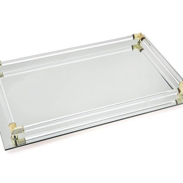 STUDIO SILVERSMITHS Mirror Vanity Tray with Gold Plated Accents - 8" x 11"