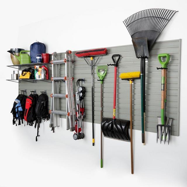 Modular Garage Wall Panel Storage Set with Accessories in Silver (15-Piece)