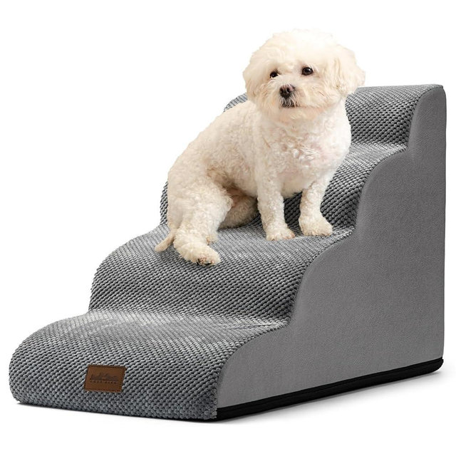 COZY KISS Dog Stairs for Small Dogs, Pet Stairs for High Beds and Couch, Pet Ramp for Small Dogs and Cats, 4-Step Grey