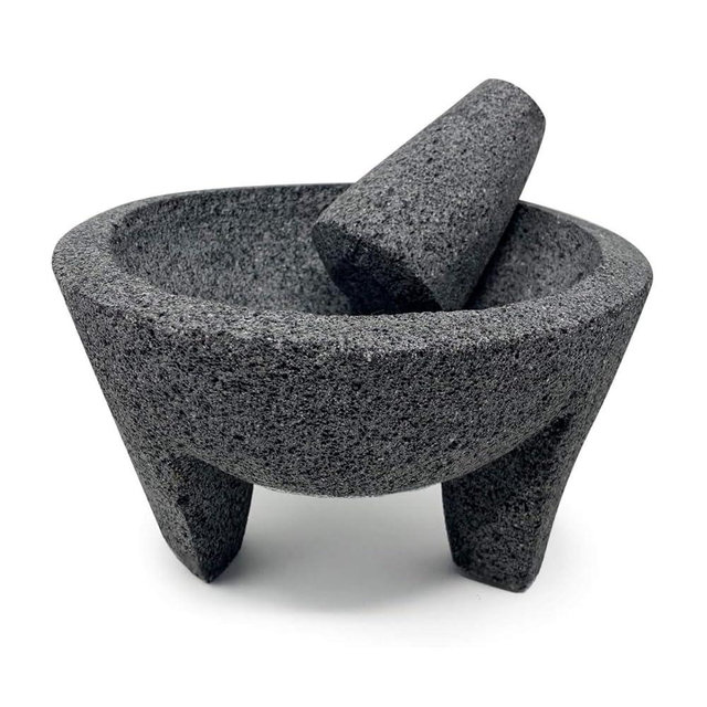 YO PIDO Molcajete 8 in; Spice Mortar; Made with Volcanic Stone; Molcajete Handmade in México; Guacamole and Salsa Maker; Includes Pestle Stone