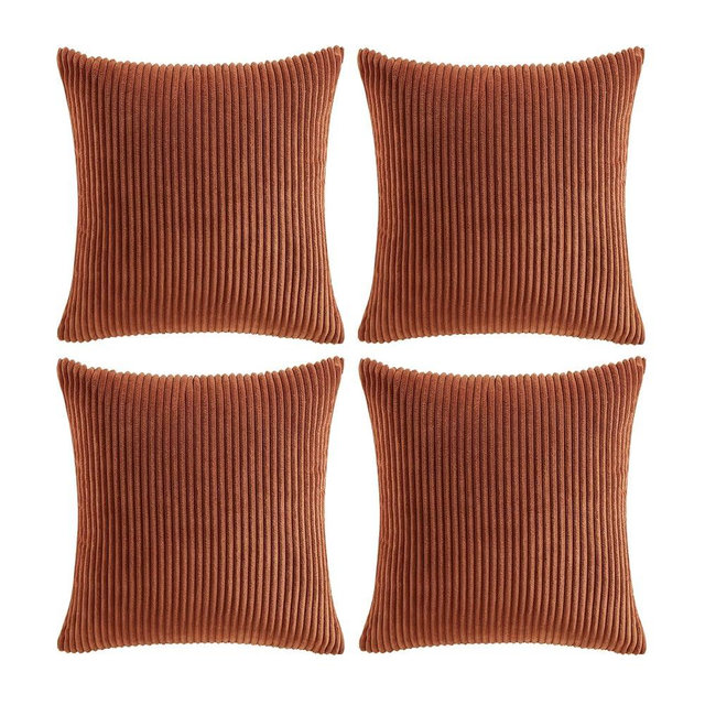 Fancy Homi Set of 4 Rust Big Decorative Throw Pillow Covers 24x24 Inch for Couch Bed Sofa, Aesthetic Modern Boho Home Decor, Soft Fluffy Textured Corduroy Square Terracotta Cushion Case 60x60 cm