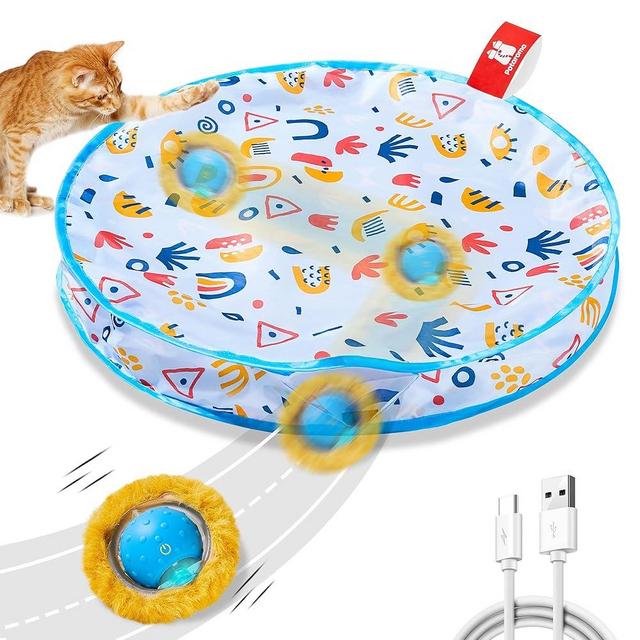 Potaroma Interactive Cat Toys, Fast Rolling Ball in Play Mat, Automatic Motion Activated Moving Ball Hide and Seek Game for Indoor Exercise Kicker, 28 Inch Play Mat