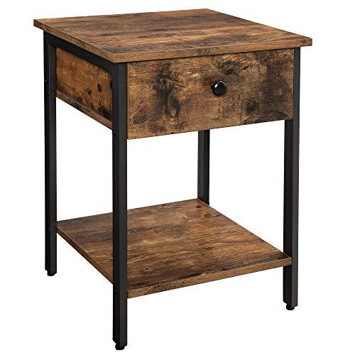 VASAGLE VINCYER Nightstand, End Table, Side Table with Drawer and Shelf, Bedroom, Living Room, Easy Assembly, Metal, Industrial Design, Rustic Brown ULET55BX