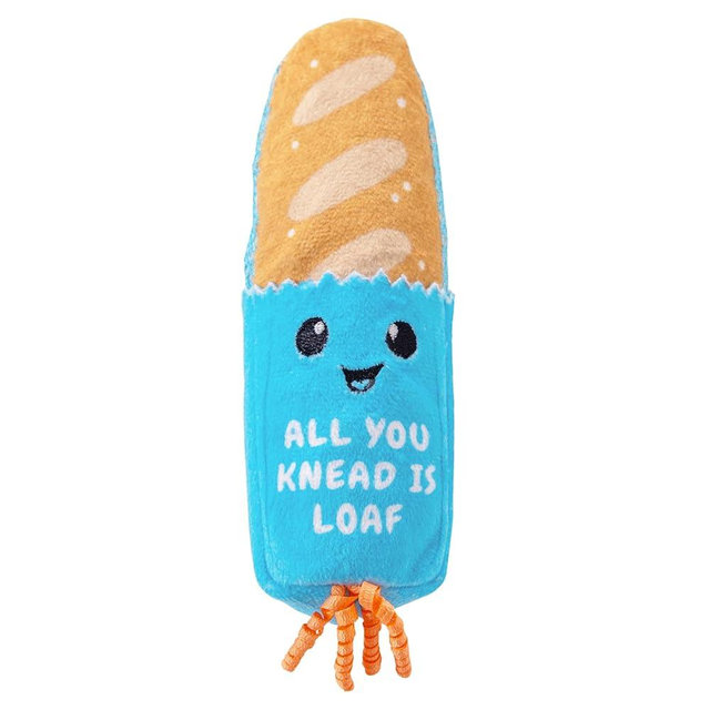 Catstages Loaf Kicker Toy with Catnip and Dental Mesh, Bread Shape, Plush and Ribbon Cat Toy for Kicking, Tossing, and Teeth Cleaning, Tan