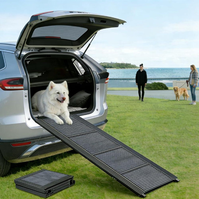 Dog Ramp for Car, Folding Portable Pet Ramp with Non-Slip Surface, Holds Up to 250lbs, Non-Slip 63" Large Dog Stairs for Bed, SUV & Truck
