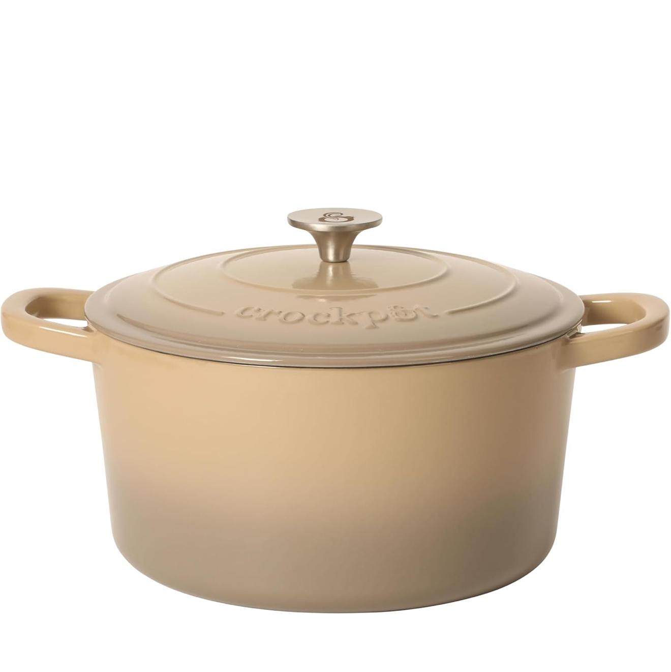 Crock Pot Artisan 5-Quart Round Cast Iron Dutch Oven Pot With Lid - Gradient Taupe