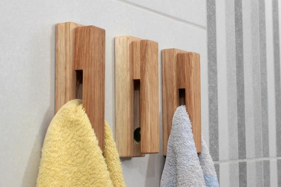 Set of 3 oak wood towel holder bathroom towel hooks kitchen towel hooks wood wall hook wood towel hooks modern wall hooks home decor hygge