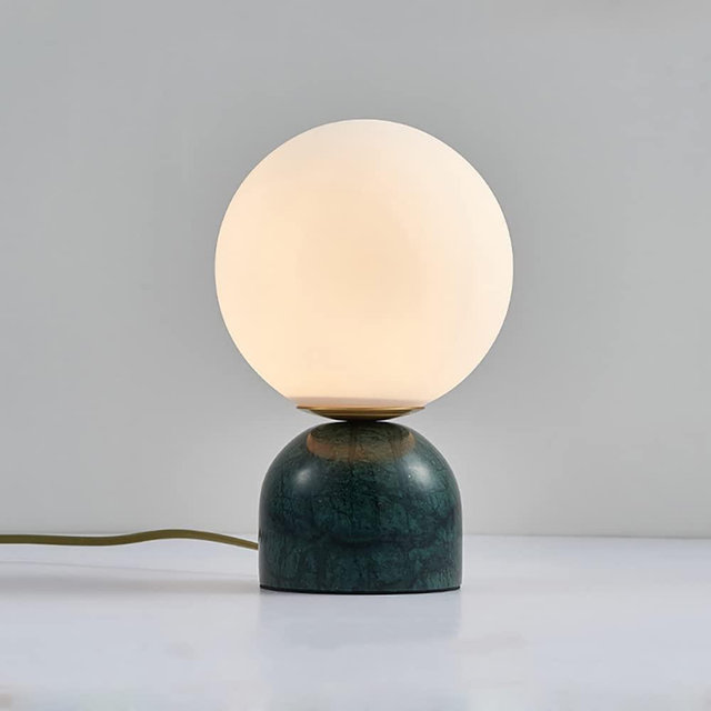 Meefad Globe Bedside Lamp, Modern Cute Night Light with Glass Shade, Marble Base, Small Table Lamp for Bedroom - Green