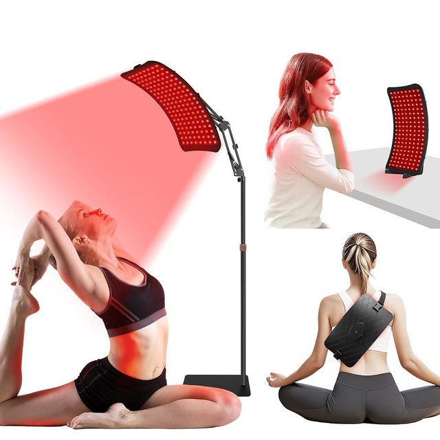 Veefy Red Light Therapy Device – 660nm Red & 850nm Infrared LED Lamp for Face & Body, Versatile Design with Stand, Legs & Strap, Well-Made and Easy to Use (Black)
