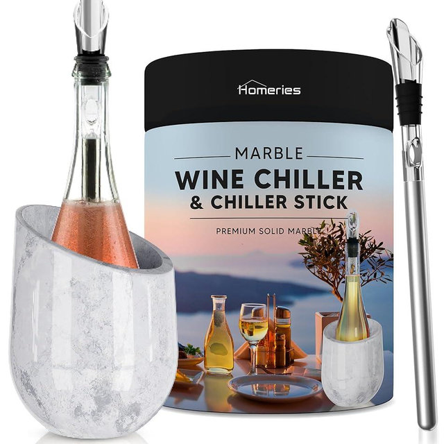 Homeries Marble Wine Chiller Bucket - Wine & Champagne Cooler for Parties, Dinner – Keep Wine & Beverages Cold – Holds Any 750ml Bottle - Ideal Gift for Wine Enthusiasts (New Design Gloss White)