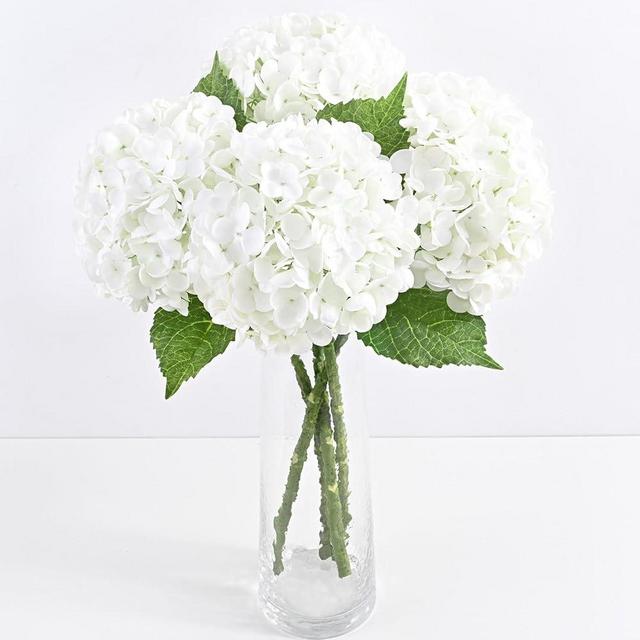 4 Pcs Real Touch Hydrangea Artificial Flowers, 21" White Full Faux Hydrangea Flowers Latex Fake Flowers for Home Decor Party Floral Arrangements Wedding Bouquets Centerpieces Outdoor Decor